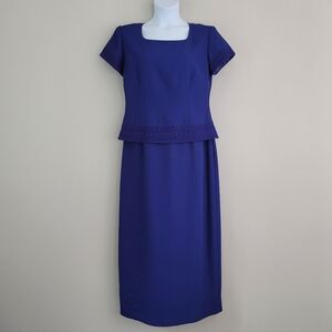 Vintage JESSICA HOWARD Embroidered Beaded Indigo Mother-of-the-Bride Dress